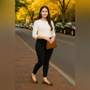 Nine West Teland3 Flats | Two-Tone Pecan & Black Cap Toe Ballet Shoes Size 7 NWB